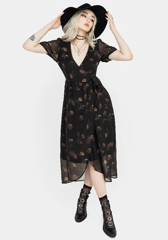 Maxi Women Dress with Floral Print for a Bohemian VibeMonica Floral Chiffon Midi Wrap Dress