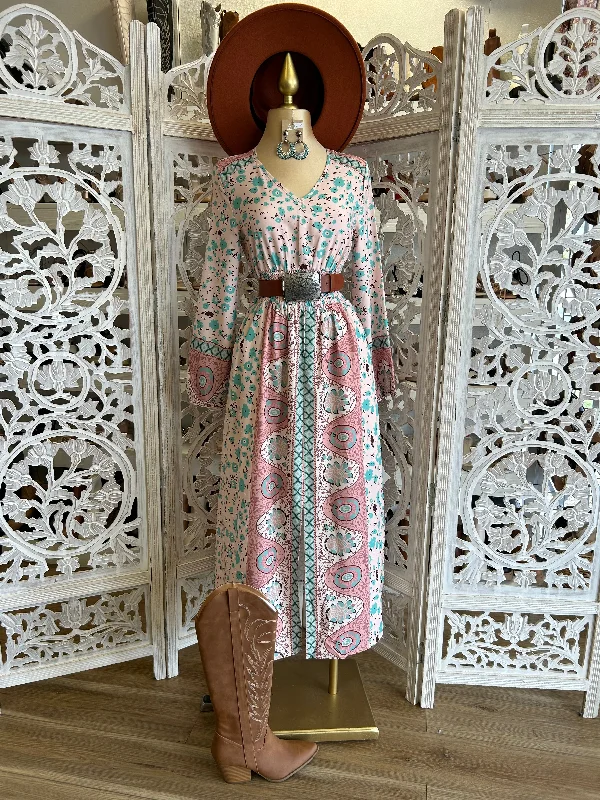 Mermaid - Style Women Dress with a Fitted Silhouette for Special OccasionsMulti Pattern Smocked Waist Maxi Dress- Not Stretchy Mermaid - Style Women Dress with a Fitted Silhouette for Special OccasionsMulti Pattern Smocked Waist Maxi Dress- Not Stretchy