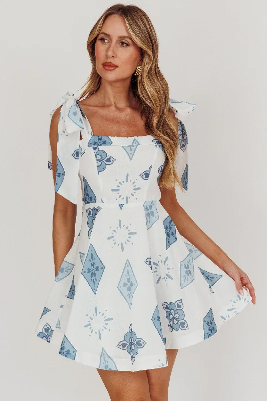 Halter Neck Women Dress to Show Off the Shoulders and NecklineJeanie Tied Shoulder Mini Dress Blue Halter Neck Women Dress to Show Off the Shoulders and NecklineJeanie Tied Shoulder Mini Dress Blue