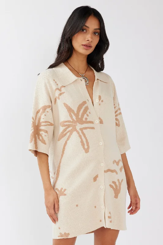 Ball Gown Women Dress with a Full Skirt for a Princess - like LookNalani Button-Up Knit Dress Sand/Wood