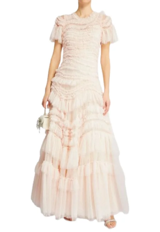 Ruffled Women Dress with Multiple Layers for a Playful and Girly StyleIvory Wild Rose Ruffle Gown