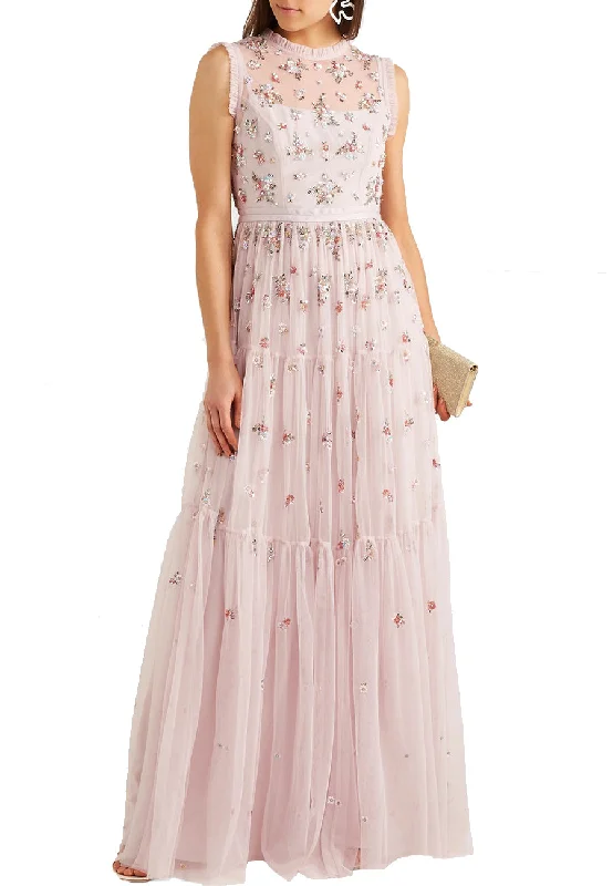 Long - Sleeve Women Dress in Velvet for a Luxurious Winter LookLavender Rainbow Ditsy Embellished Tulle Gown (UK 10)