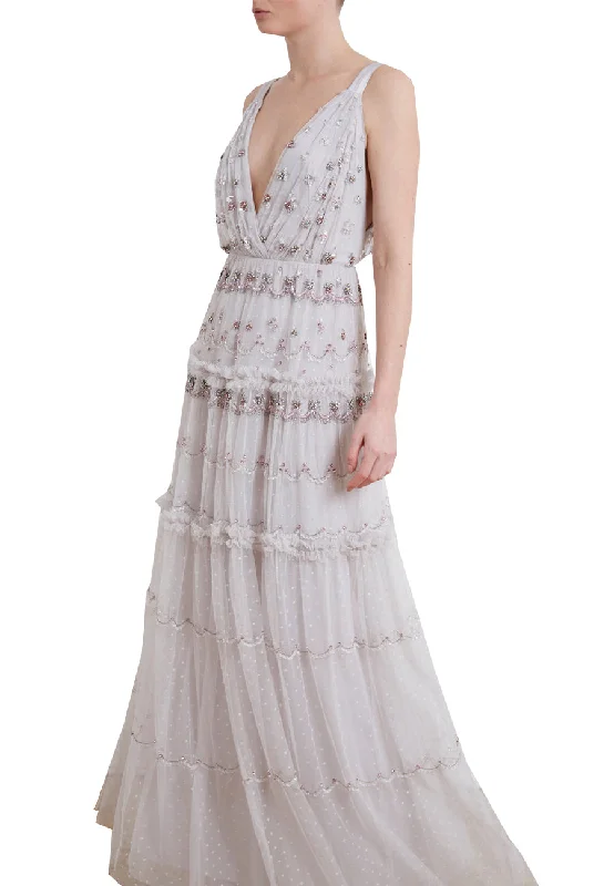 Halter Neck Women Dress to Show Off the Shoulders and NecklineLight Grey Neve Embellished Plunging Sequins Gown