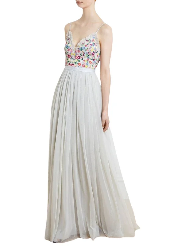 Mini Women Dress with a Short Hem for a Young and Trendy StyleLight Grey Tie Back Cami Floral Embroidered Maxi Dress