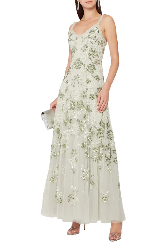 Pleated Women Dress with a Timeless and Elegant TextureLight Grey Valentina Embellished Sleeveless Gown