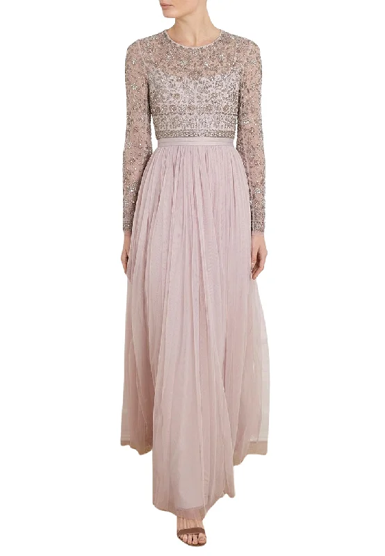 Mermaid - Style Women Dress with a Fitted Silhouette for Special OccasionsLilac Andromeda Long Sleeves Embellished Maxi Dress
