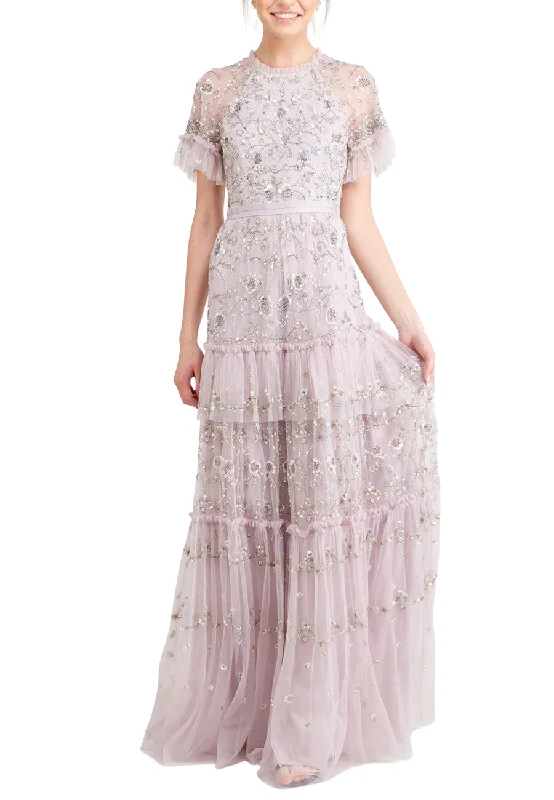 Sheath Women Dress with a Tailored Fit for a Professional LookLilac Grey Constellation Sequins Embellished Tulle Gown