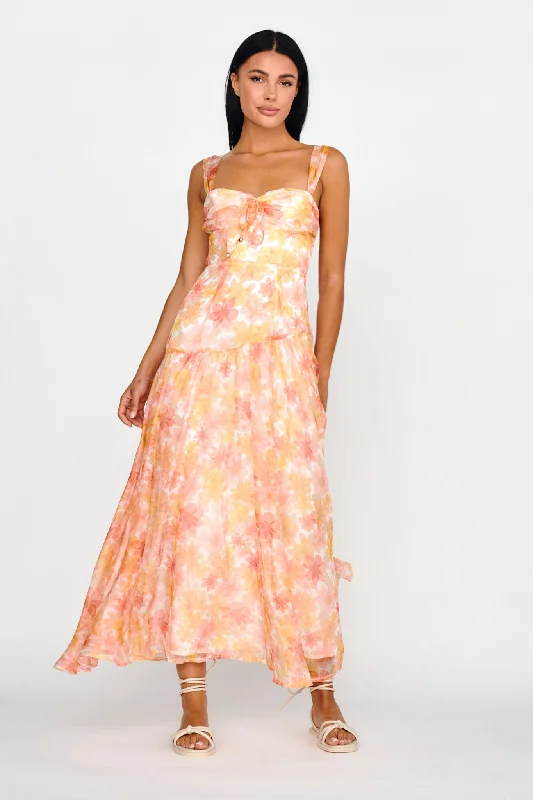 Ball Gown Women Dress with a Full Skirt for a Princess - like LookNichola Ruched Bust Midi Dress Floral Orange Ball Gown Women Dress with a Full Skirt for a Princess - like LookNichola Ruched Bust Midi Dress Floral Orange