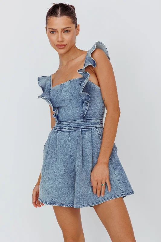 Ball Gown Women Dress with a Full Skirt for a Princess - like LookNola Flared Ruffle Romper Denim Ball Gown Women Dress with a Full Skirt for a Princess - like LookNola Flared Ruffle Romper Denim