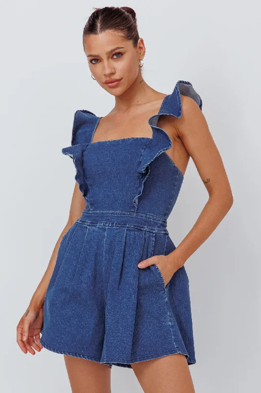 Pleated Women Dress with a Timeless and Elegant TextureNola Flared Ruffle Romper Light Denim Pleated Women Dress with a Timeless and Elegant TextureNola Flared Ruffle Romper Light Denim