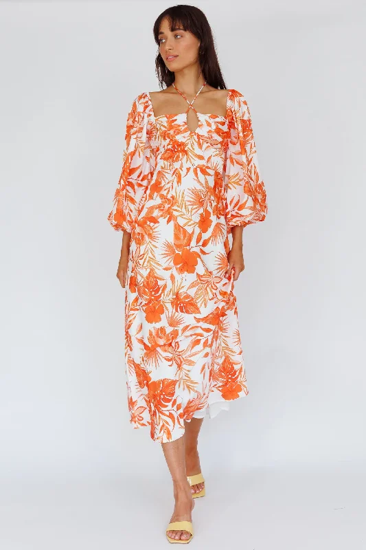 Backless Women Dress for a Sexy and Alluring Look at Evening EventsNyree Long Sleeve Maxi Dress Tropical Orange