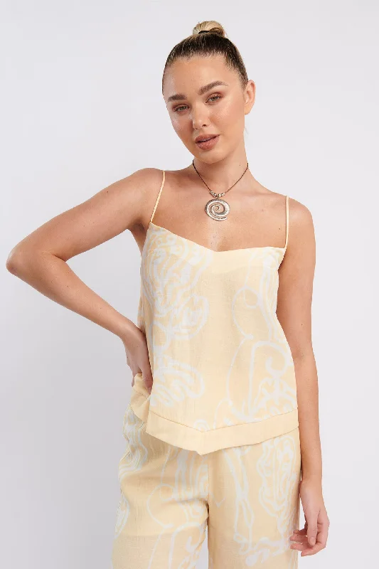 Pleated Women Dress with a Timeless and Elegant TextureOceania Cami Strap Top Print Yellow