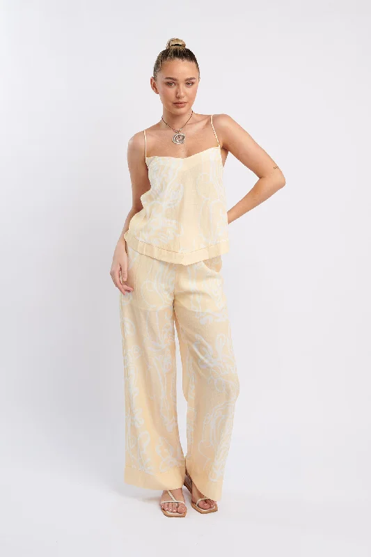 Sheath Women Dress with a Tailored Fit for a Professional LookOceania Long Pants Print Yellow
