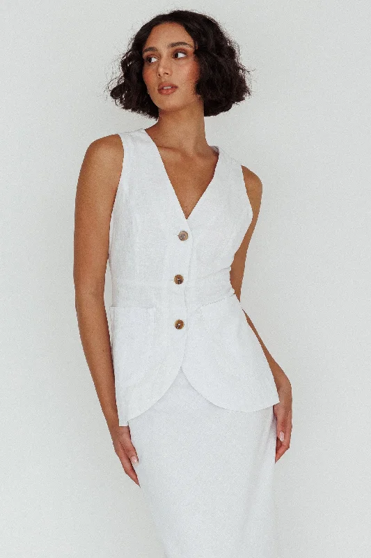 Sheath Women Dress with a Tailored Fit for a Professional LookPhilomena Button Vest Top White Sheath Women Dress with a Tailored Fit for a Professional LookPhilomena Button Vest Top White