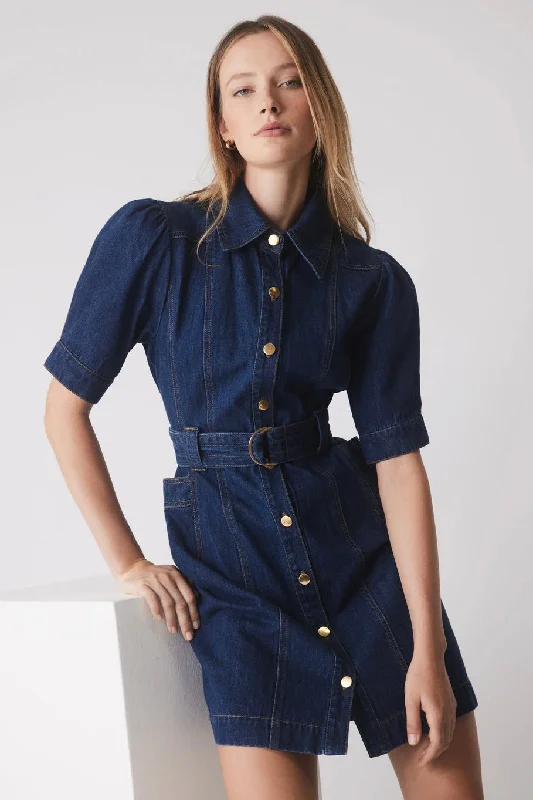 Halter Neck Women Dress to Show Off the Shoulders and NecklinePodium Indigo Mini Denim Dress Halter Neck Women Dress to Show Off the Shoulders and NecklinePodium Indigo Mini Denim Dress