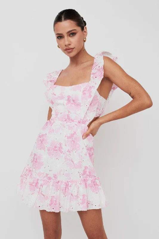 Mini Women Dress with a Short Hem for a Young and Trendy StylePorcia Tied Back Frill Dress Floral Pink
