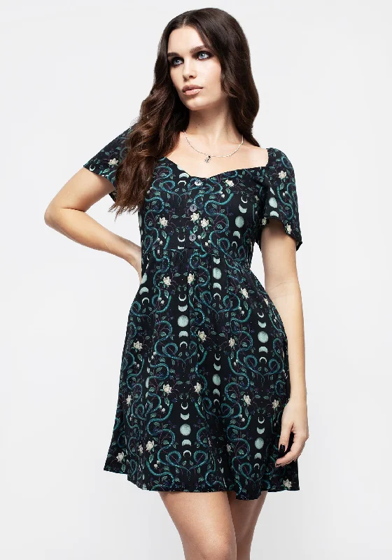 Little Black Women Dress with Sequins for a Glamorous Night OutPythia Print Button Front Mini Dress