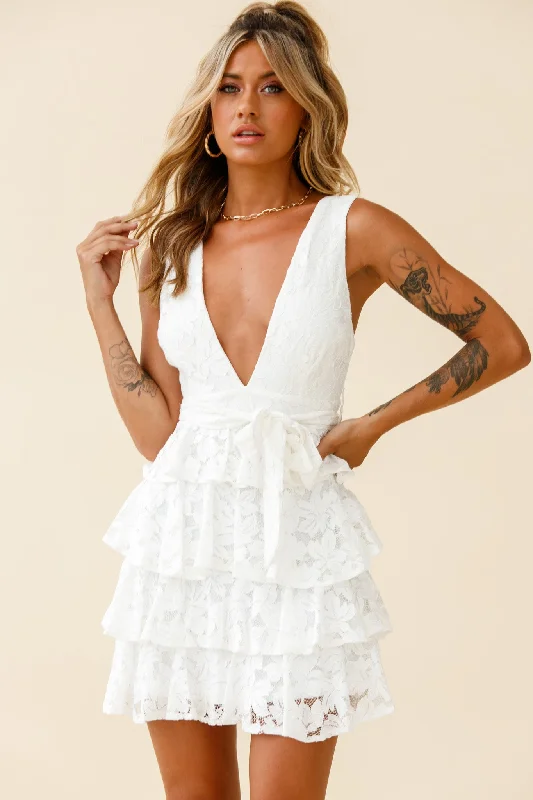 Sheath Women Dress with a Tailored Fit for a Professional LookQueensland Tiered Frill Waist Tie Lace Dress White Sheath Women Dress with a Tailored Fit for a Professional LookQueensland Tiered Frill Waist Tie Lace Dress White