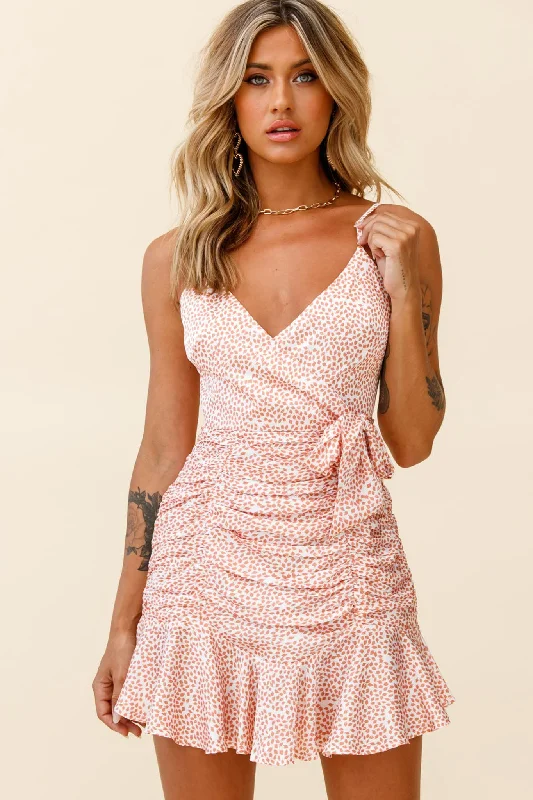 Pleated Women Dress with a Timeless and Elegant TextureReckless Love Ruched Detail Side Tie Dress Leaf Print Orange