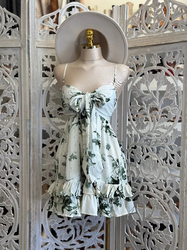 Empire Waist Women Dress to Accentuate the Bust and Conceal the WaistRibbon Front Flowy Floral Dress- Stretchy, Estira