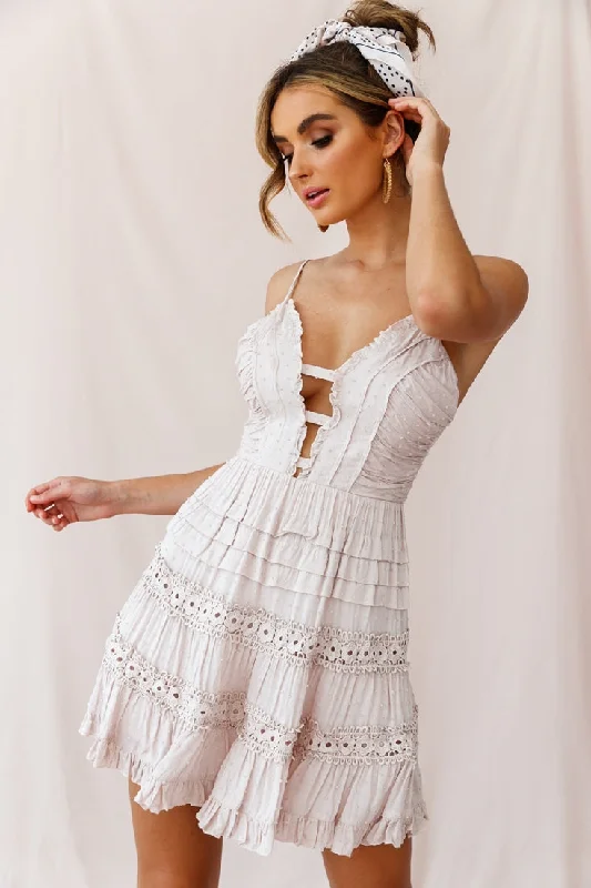 Lace - Embellished Women Dress for an Elegant and Sophisticated AppearanceRiley Deep V-Neckline Ruffle Detail Dress Blush