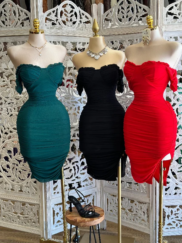 Sheath Women Dress with a Tailored Fit for a Professional LookRuffle Detail Ruched Mini Dress- Stretchy,Estira