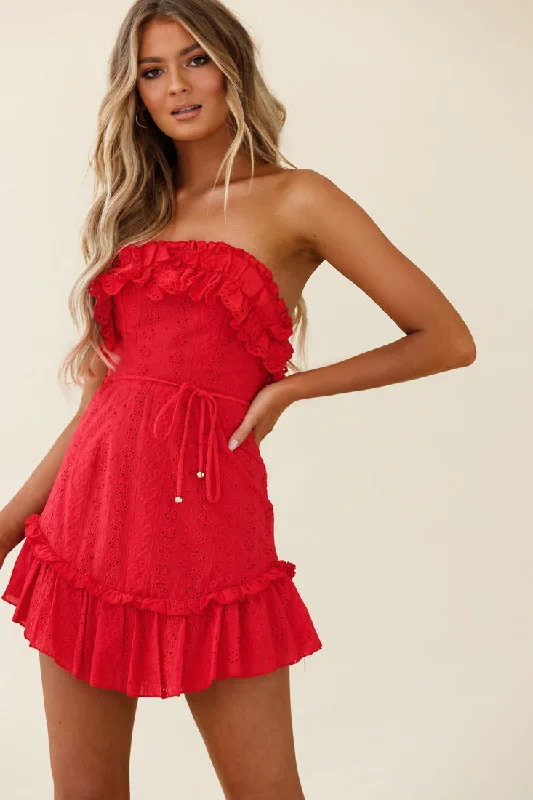 Little Black Women Dress with Sequins for a Glamorous Night OutRunning Through Your Mind Eyelet Embroidery Bandeau Dress Red