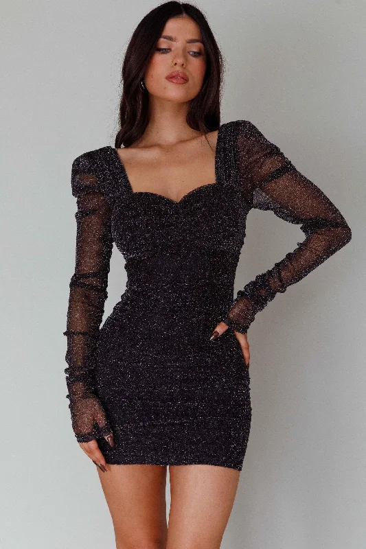 Printed Abstract Women Dress for a Modern and Artistic AppealRyah Long Sleeve Mini Dress Sparkle Black