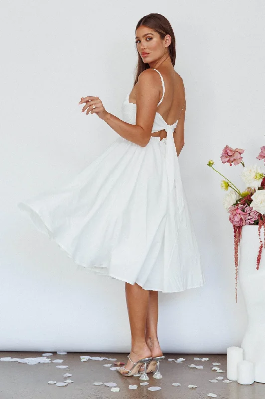 Empire Waist Women Dress to Accentuate the Bust and Conceal the WaistSalome Tied Back Knee Length Dress White Empire Waist Women Dress to Accentuate the Bust and Conceal the WaistSalome Tied Back Knee Length Dress White
