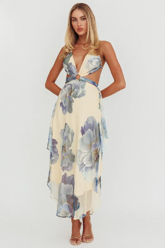 Little Black Women Dress with Sequins for a Glamorous Night OutSamia Cut-Out Halterneck Maxi Dress Beige/Blue
