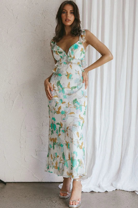 Sheath Women Dress with a Tailored Fit for a Professional LookSecond Chances Ruffle Trim Midi Dress Floral Mint