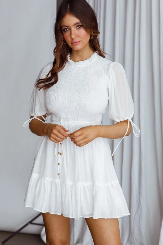 Empire Waist Women Dress to Accentuate the Bust and Conceal the WaistSecret Garden Puff Sleeve Smocked Bodice Dress White Empire Waist Women Dress to Accentuate the Bust and Conceal the WaistSecret Garden Puff Sleeve Smocked Bodice Dress White