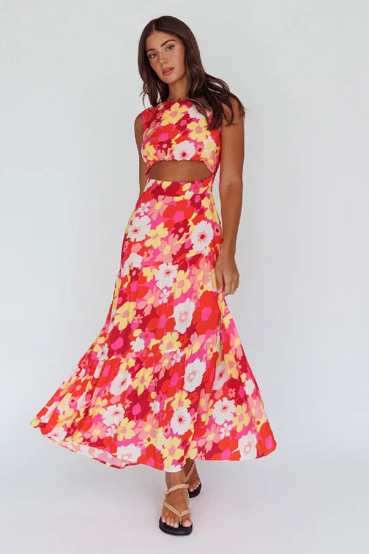 Wrap - Style Women Dress with Adjustable Fit for All Body TypesShaniqua Cut-Out Sleeveless Midi Dress Floral Pink
