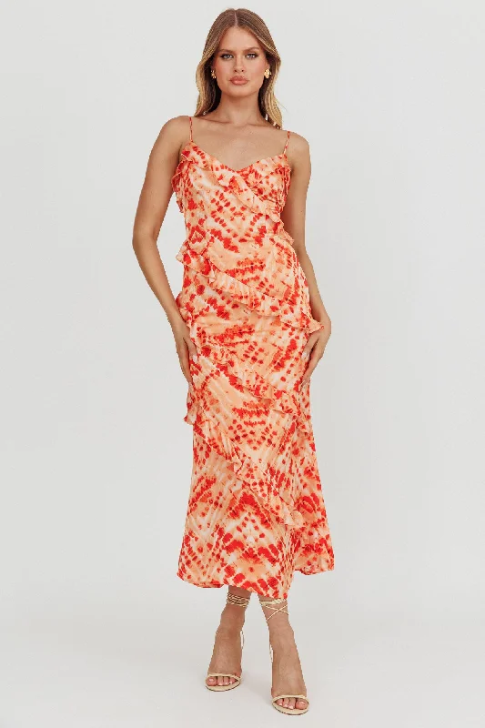 Little Black Women Dress with Sequins for a Glamorous Night OutSilvana Frill Trim Midi Dress Orange