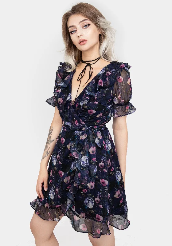 Mini Women Dress with a Short Hem for a Young and Trendy StyleSocordia Floral Moon Chiffon Frill Wrap Mini Dress Mini Women Dress with a Short Hem for a Young and Trendy StyleSocordia Floral Moon Chiffon Frill Wrap Mini Dress