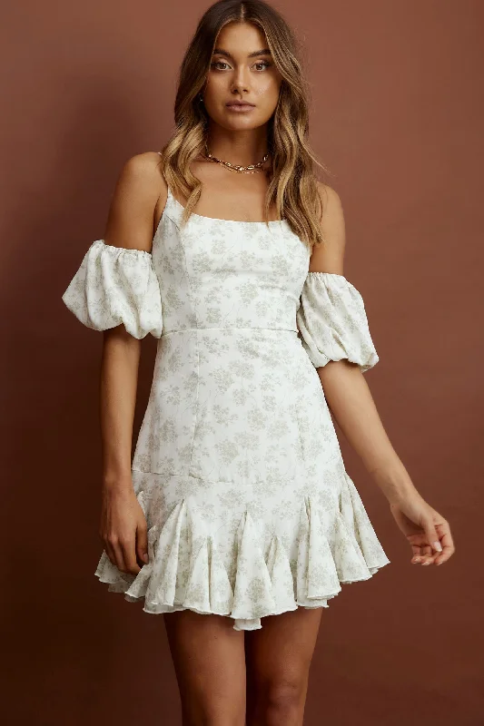 Ball Gown Women Dress with a Full Skirt for a Princess - like LookSouthern Belle Godet Hem Mini Dress Floral Green