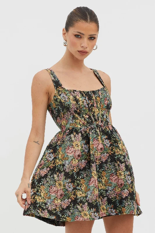 Plus Size Women Dress with a Flattering A - Line Cut for Comfort and StyleStrong Feelings A-Line Floral Embroidery Dress Black