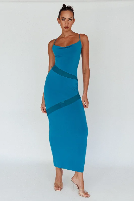 Sleeveless Women Dress in Bright Colors for Summer PartiesSun Kissed Cowl Tied Back Maxi Dress Teal