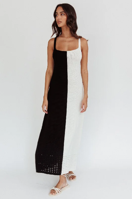 Printed Abstract Women Dress for a Modern and Artistic AppealSunday Fun Day Knit Maxi Dress Black Cream