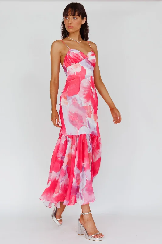 Shift Women Dress with a Simple and Classic Design for Everyday WearSunni Low Back Midi Dress Floral Pink