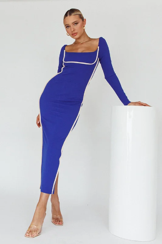 Mermaid - Style Women Dress with a Fitted Silhouette for Special OccasionsSunny Coast Long Sleeve Piping Maxi Dress Blue