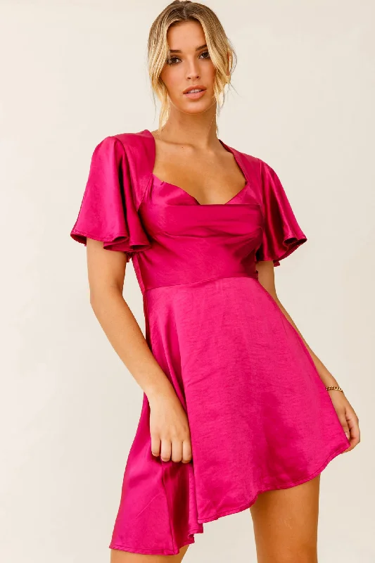 Wrap - Style Women Dress with Adjustable Fit for All Body TypesSydney Angel Sleeve Cowl Neck Satin Dress Plum