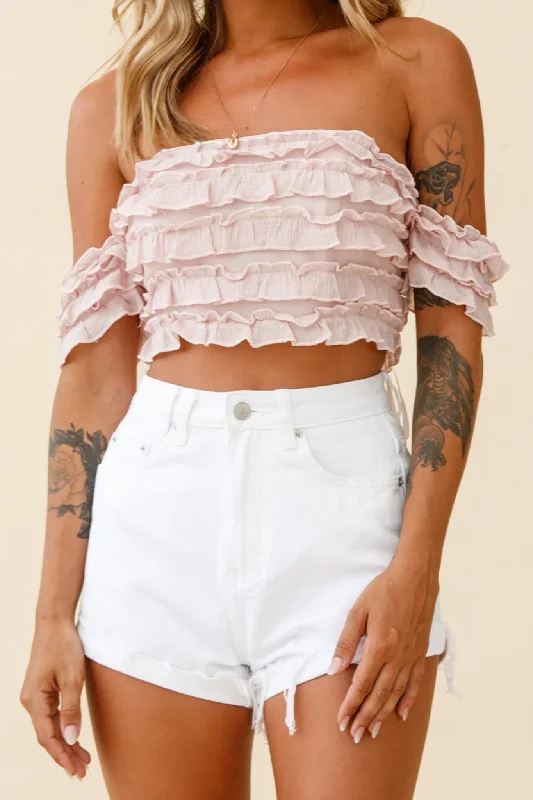 Wrap - Style Women Dress with Adjustable Fit for All Body TypesTigerlily Tiered Frill Off-Shoulder Top Blush