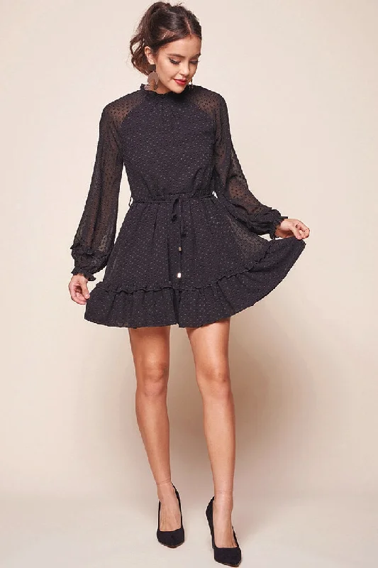 Printed Abstract Women Dress for a Modern and Artistic AppealTracee Open Black Ruffled Hemline Dress Black