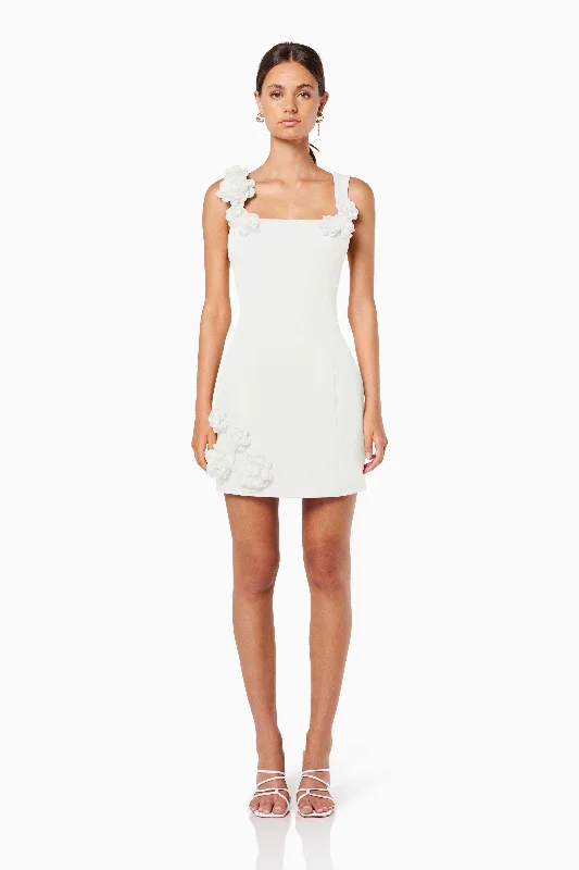Plus Size Women Dress with a Flattering A - Line Cut for Comfort and StyleTrompe 3D Floral Mini Dress In White - Pre Order Plus Size Women Dress with a Flattering A - Line Cut for Comfort and StyleTrompe 3D Floral Mini Dress In White - Pre Order
