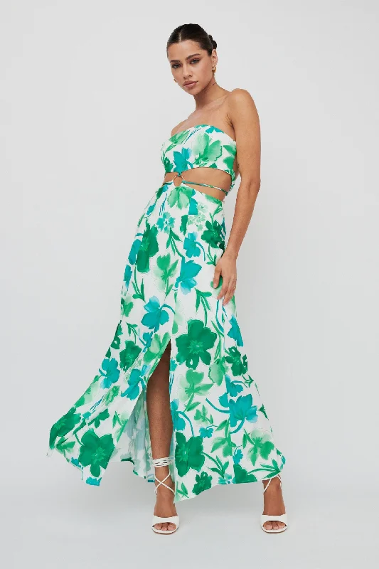 Mermaid - Style Women Dress with a Fitted Silhouette for Special OccasionsTuscan Summers Strapless Cut-Out Midi Dress Green