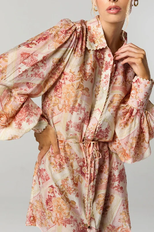 Sheath Women Dress with a Tailored Fit for a Professional LookVaughn Pink Vintage Floral LS Shirt Dress Sheath Women Dress with a Tailored Fit for a Professional LookVaughn Pink Vintage Floral LS Shirt Dress