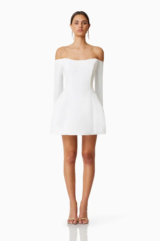 Printed Abstract Women Dress for a Modern and Artistic AppealVida Off The Shoulder Day Mini Dress In White Printed Abstract Women Dress for a Modern and Artistic AppealVida Off The Shoulder Day Mini Dress In White