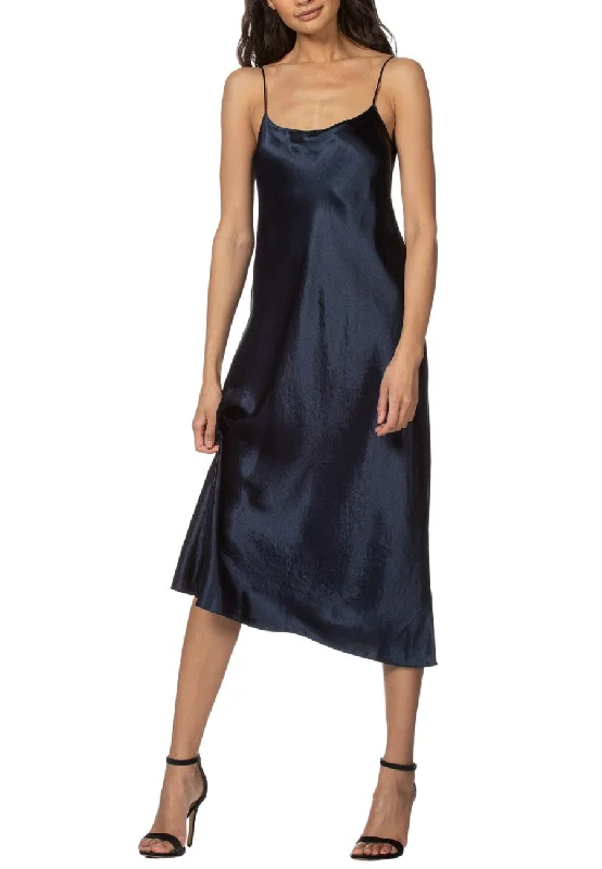 Halter Neck Women Dress to Show Off the Shoulders and NecklineNavy Slip Midi Dress