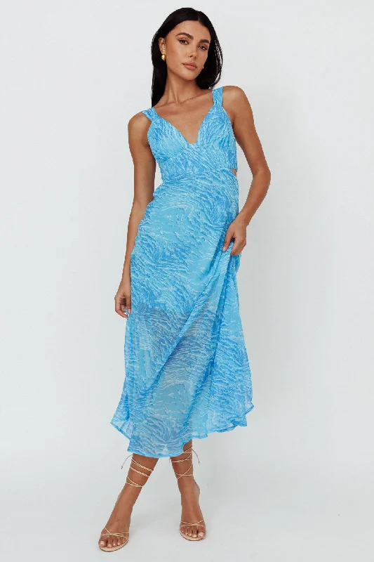 Wrap - Style Women Dress with Adjustable Fit for All Body TypesWilla Tie Back Midi Dress Print Blue Wrap - Style Women Dress with Adjustable Fit for All Body TypesWilla Tie Back Midi Dress Print Blue